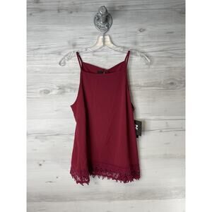 IZ Byer Tank Top Women Large Wine Bubble Crepe Lace Hem Spaghetti Strap Cami NWT
